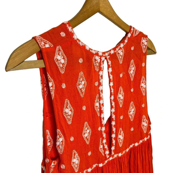 Free People Boho Embroidered Babydoll Tank Top Orange Festival Summer - Picture 6 of 12
